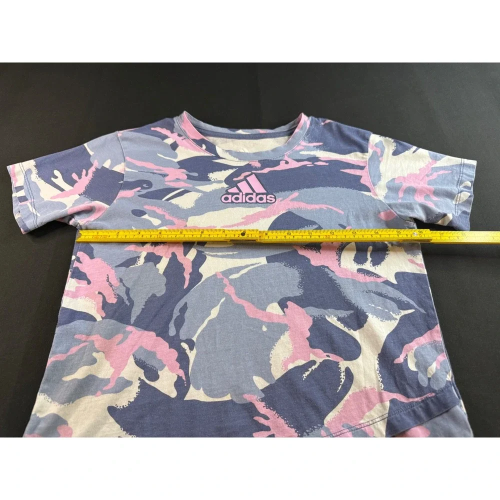Adidas Girls Camo Graphic T-Shirt Blue Pink White Size M 10-12 AA4853